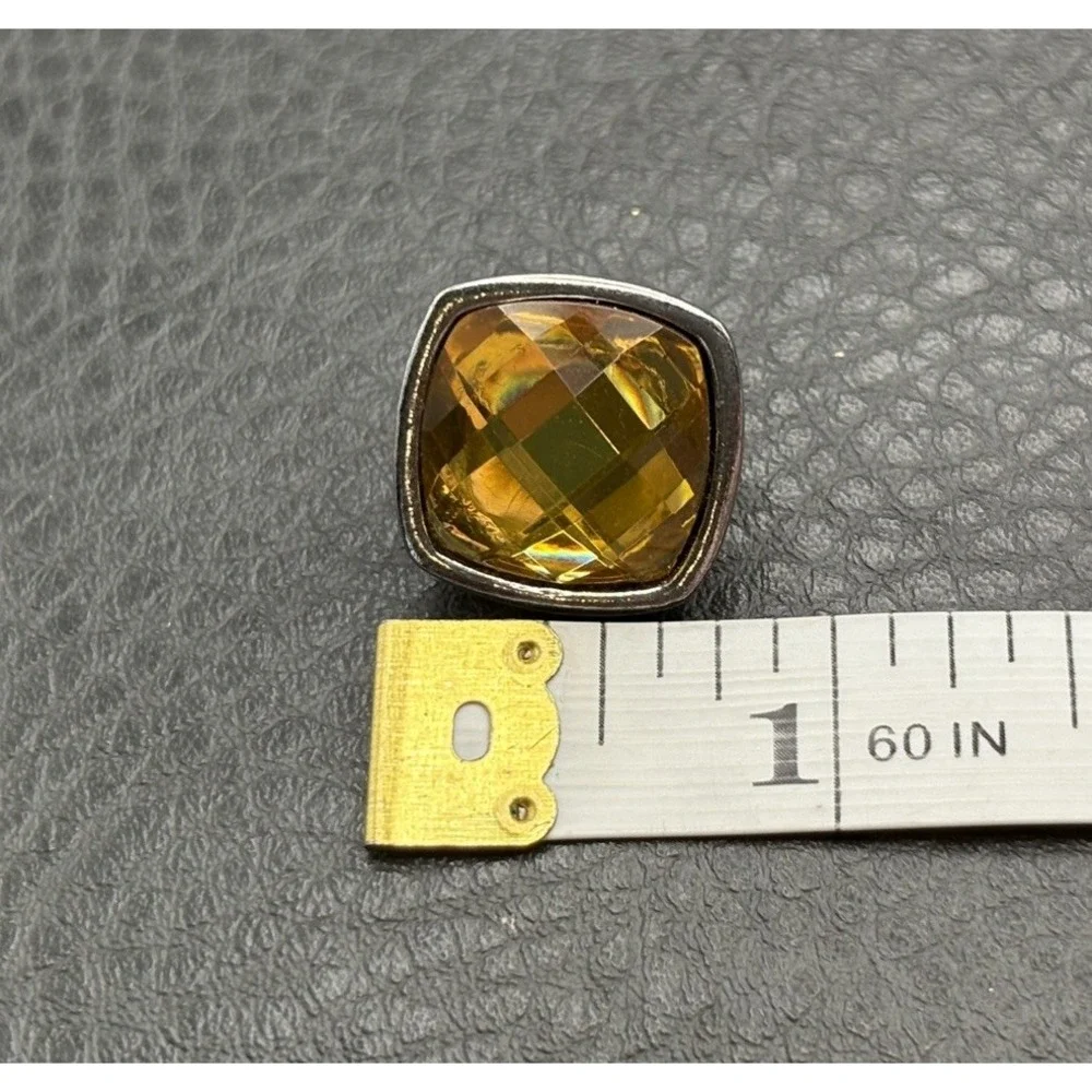 VTG Yellow Faceted Square Resin Cabochon Silver Tone Clip On Earrings Glam
